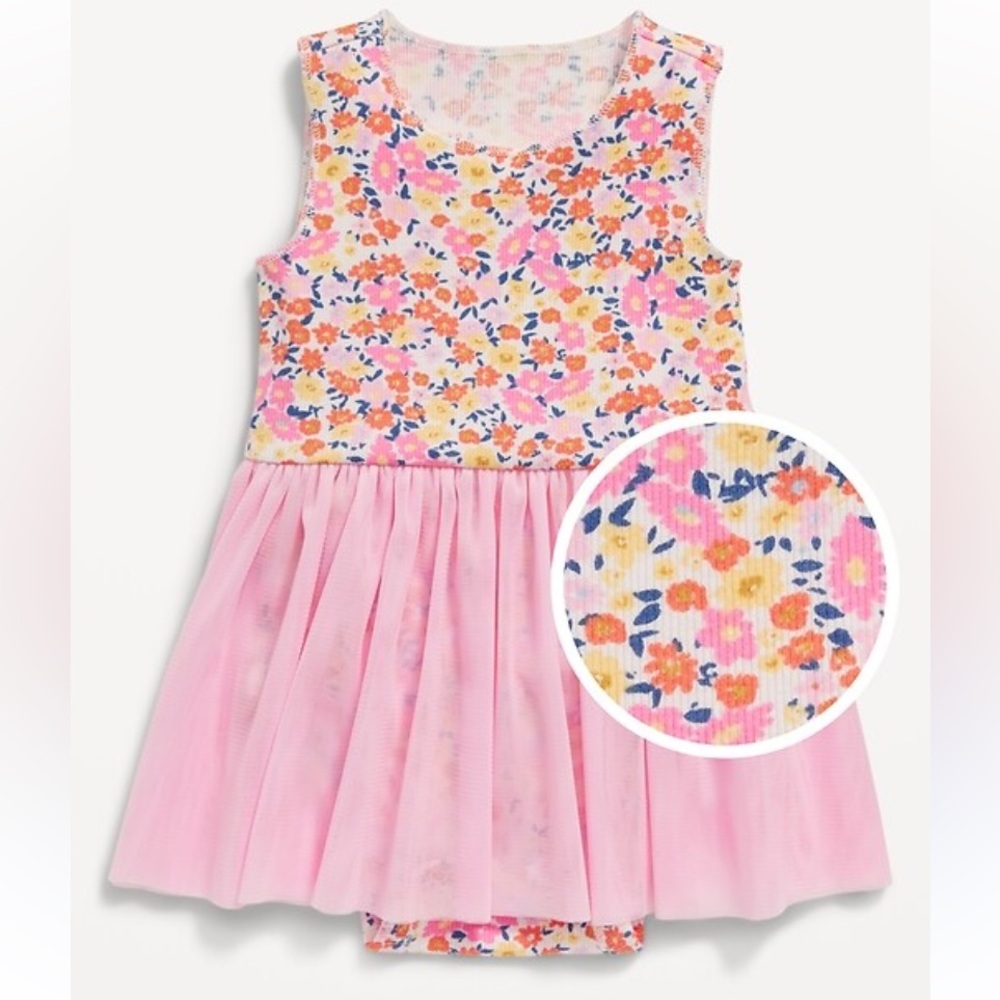 🍊5/$25 NWOT Old Navy Colourful Floral Baby Dress with Pink TuTu size 3-6m